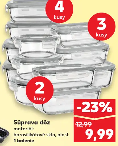 Súprava dóz borosilikátové sklo a plast