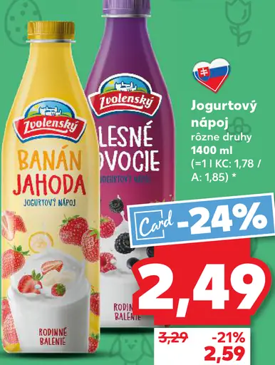 Zvolenský Jogurtový nápoj Banán Jahoda family balenie