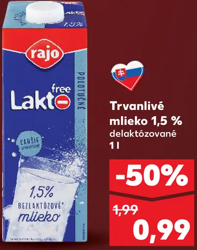Rajo Laktóza free Trvanlivé mlieko 3.5 %
