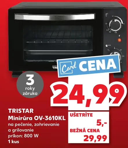 TRISTAR Mini rúra OV-3610KL na pečenie, zohrievanie a grilovanie