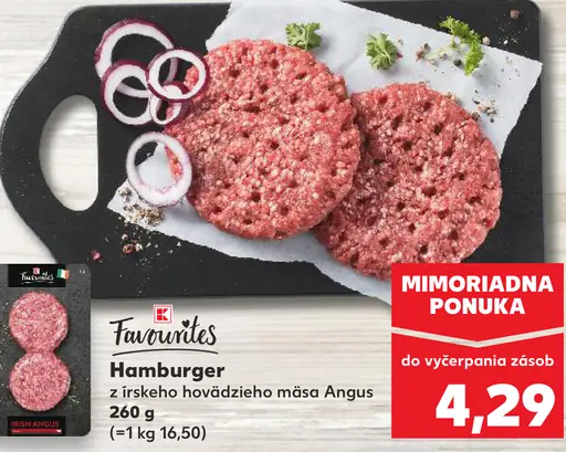 Kauﬂand Favorites hamburger z risského hovädzieho mäsa Angus