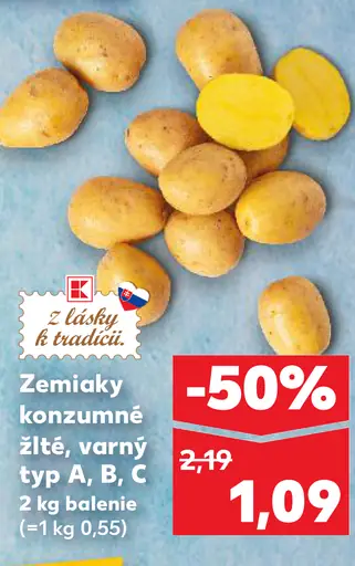 Zemiaky konzumné žlté alebo červené, varný typ A, B, C