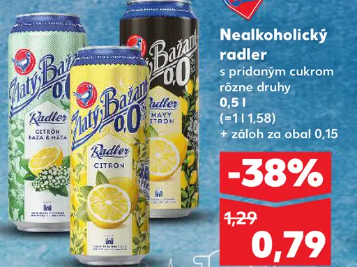 Zlatý Bažant Radler 0,0 % nealkoholický radler s pridaným cukrom rôzne druhy plechovka