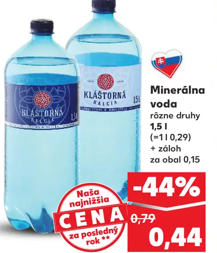 Klaštorná Kalcia minerálna voda sýtená rôzne druhy