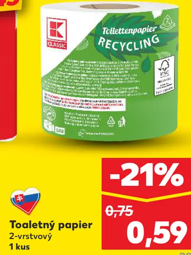 K-Classic toaletný papier Recycling 2-vrstvový