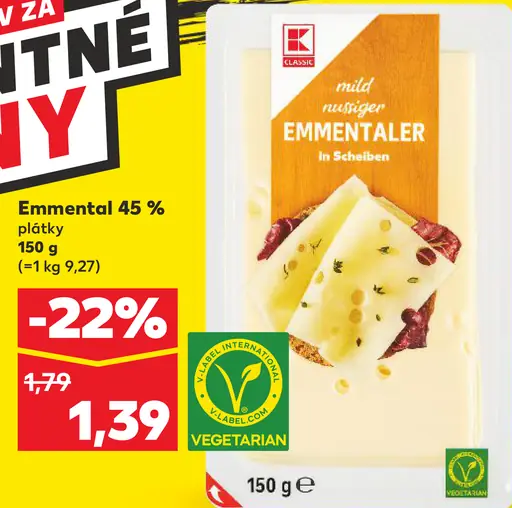 K-Classic Emmental 45 % plátky
