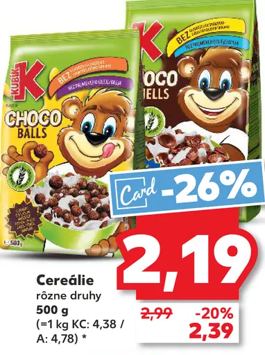 K-Classic cereálie Choco Balls a Choco Shells