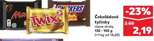 Mars, Twix, Snickers čokoládové tyčinky