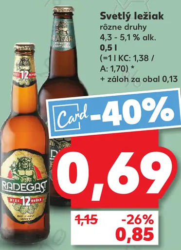 Radegast svetlý ležiak fľaša