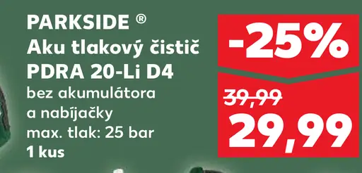 Parkside aku tlakový čistič bez akumulátora a nabíjačky