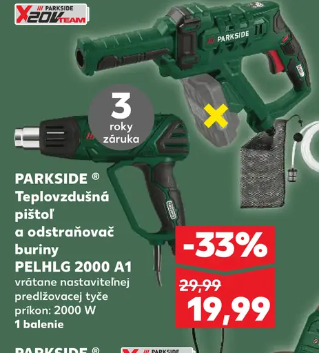 Parkside teplovzdušná pištoľ vrátane nastaviteľnej predlžovacej trysky