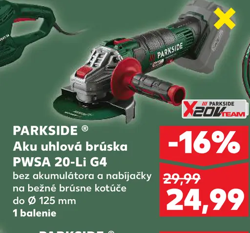 Parkside aku uhlová brúska bez akumulátora a nabíjačky