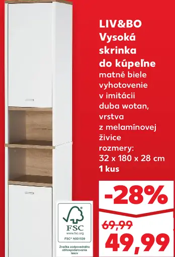 LIV&BO vysoká skrinka do kúpeľne matné biele vyhotovenie v imitácii dubu wotan