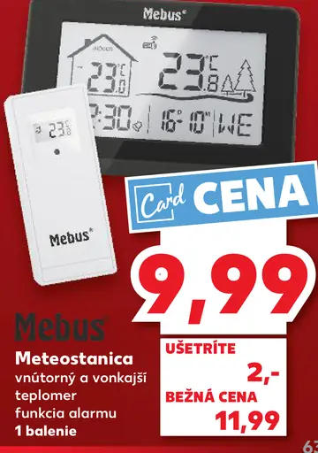 Mebus Meteostanica s vnútorným a vonkajším teplomerom a budíkom