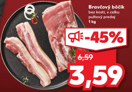 Bravčový bôčik bez kosti údený