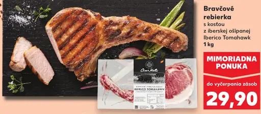 Bravčové rebierka s kosťou z iberskej šťavnatej Iberico Tomahawk