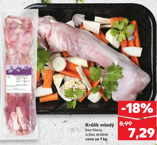 Králik mladý bez hlavy a bez drobov