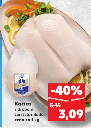 Kačica s drobami čerstvá mladá cena za 1 kg
