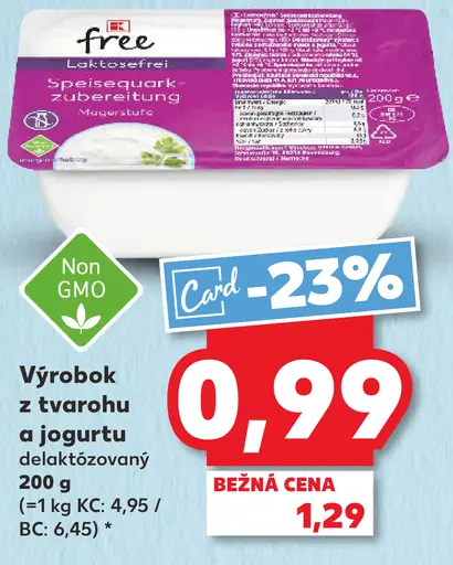 K-free Výrobok z tvarohu a jogurtu delaktózovaný