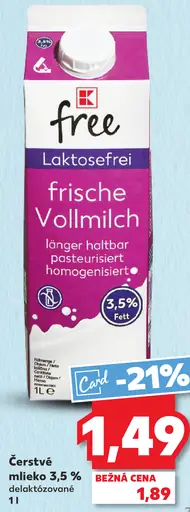K-free Čerstvé mlieko 3,5 % delaktózované