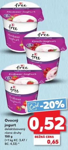 K-free ovocný jogurt delaktózovaný rôzne druhy