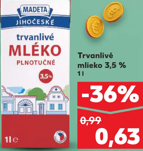 Madeta Juhočeské mlieko plnotučné trvanlivé 3,5%