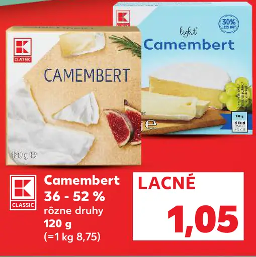 K-Classic Camembert syr rôzne druhy