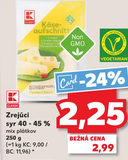 Zrejúci syr mix plátkov 40–45 %