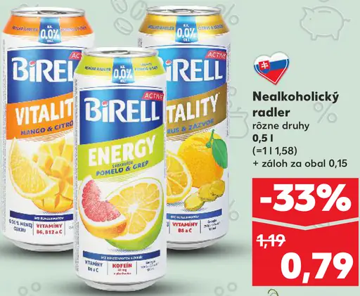 Birell nealkoholický radler plechovka