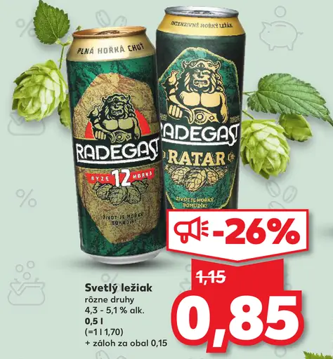 Radegast svetlý ležiak plechovka