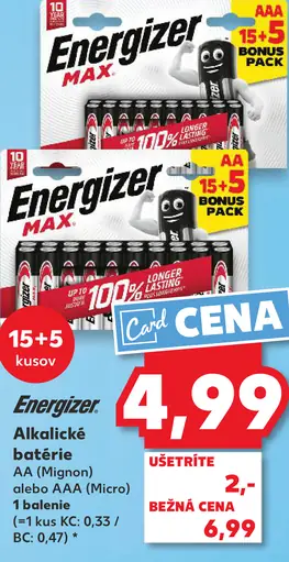 Energizer Max Alkine Batérie AA alebo AAA
