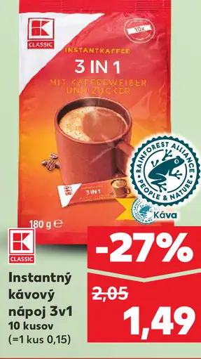 K-Classic instantný kávový nápoj 3v1