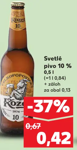 Kozeľ svetlé pivo fľaša