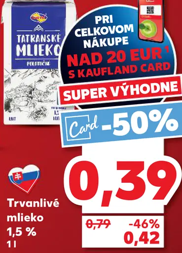 Tatranské trvanlivé mlieko 1,5 %