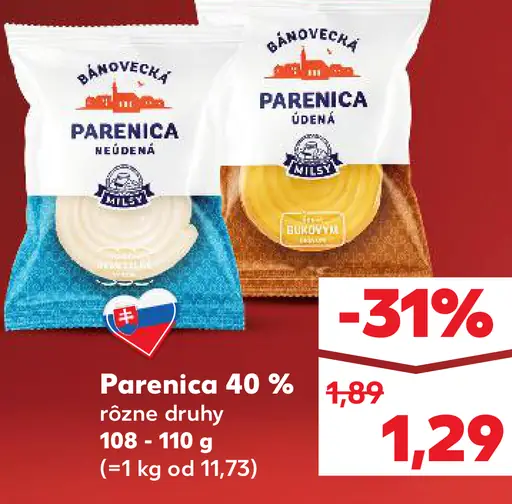 PARENICA 40 % údený syr rôzne druhy