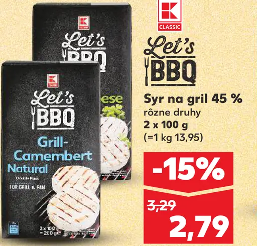 K-Classic Let’s BBQ Grill Camembert Natural syr na gril 45 % rôzne druhy