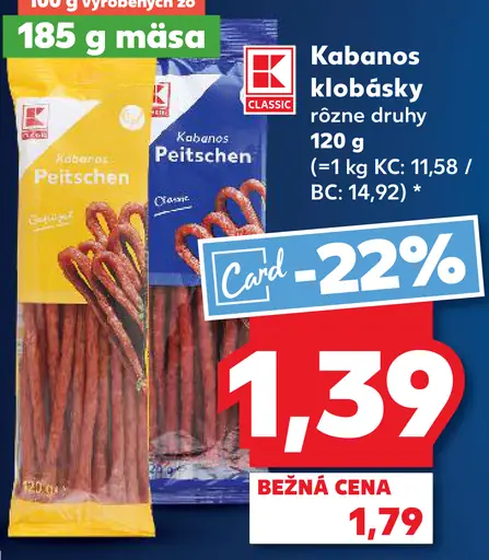 K-Classic Kabanos klobásky rôzne druhy