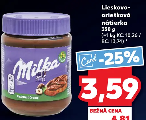 Milka Lieskovooriešková nátierka
