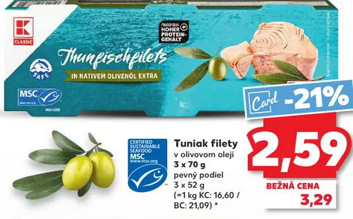 K-Classic tuniak filety v olivovom oleji konzerva