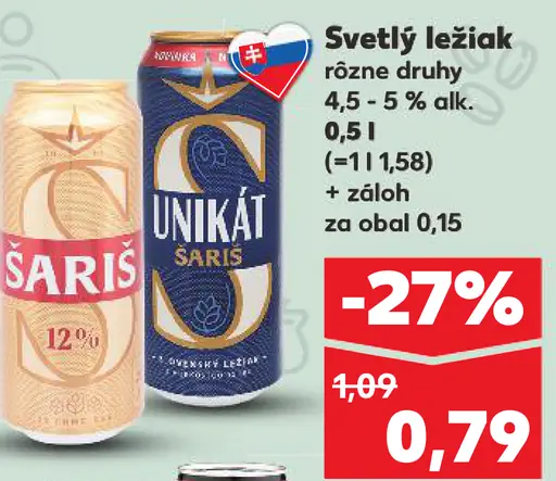 Šariš svetlý ležiak plechovka rôzne druhy