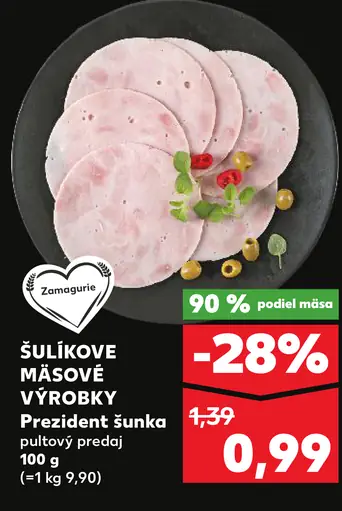 Šulikove mäsové výrobky Prezident šunka plátky