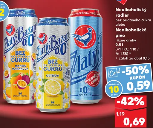 Zlatý Bažant 0,0% nealkoholický radler bez pridaného cukru rôzne druhy plechovka