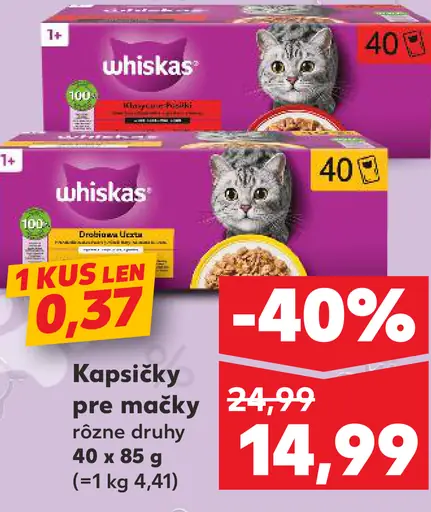 Whiskas kapsičky pre mačky 2 druhy