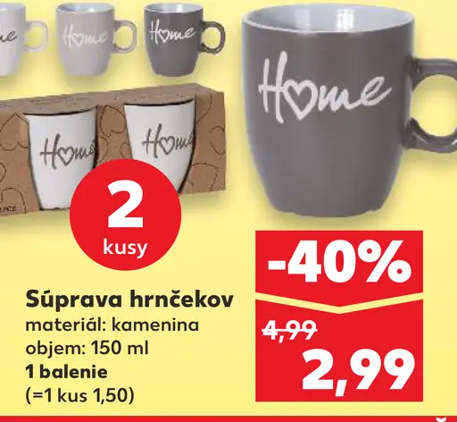 Súprava hrnčekov Home kameninová