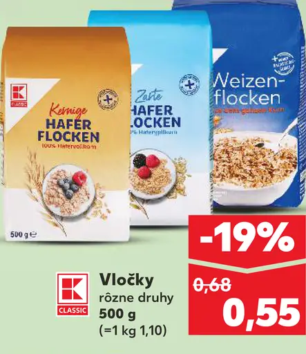 K-Classic Ovsené vločky rôzne druhy