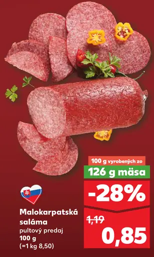 Malokarpatská saláma pultový predaj