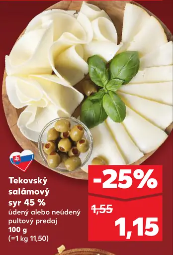 Tekovský salámový syr 45 % údený alebo neúdený
