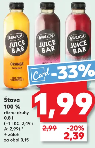 Šťava 100 % rôzne druhy