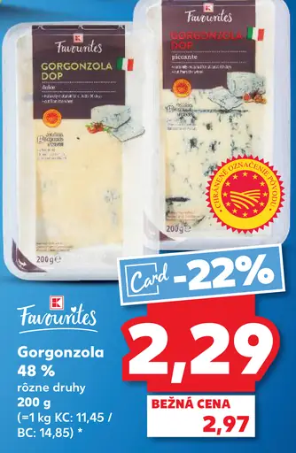K-Favourites Gorgonzola DOP syr 48 % rôzne druhy