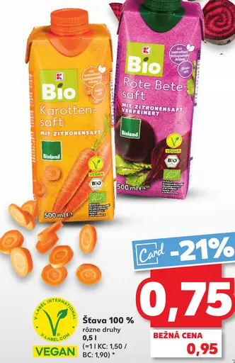 K-Classic Bio šťava 100 % karotková so šťavou z citrónov